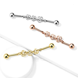 Barbell Industrial 3 fiori con zircone
