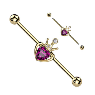 Barbell Industrial Cuore Rosa Coronato in Zircone