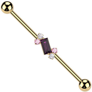 Barbell Industrial 4 Zirconi rotondi zircone taglio baguette