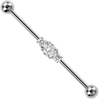 Barbell Industrial Sfere Argento con 3 Zirconi