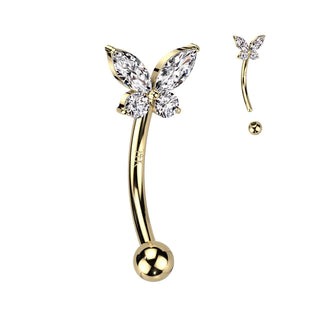 Oro 14 kt Piercing Sopracciglio Farfalla di zirconi