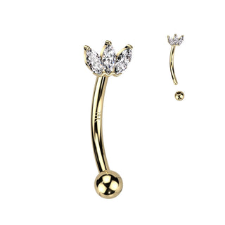 Oro 14 kt Piercing Sopracciglio 3 Zirconi