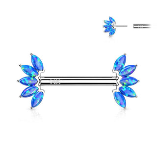 Oro 14 kt Piercing Capezzolo 5 Opali marquise  Push-In