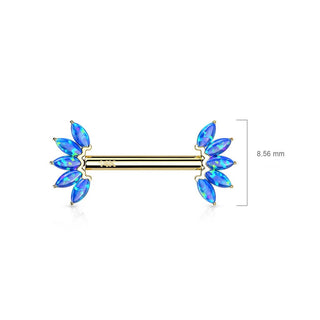 Oro 14 kt Piercing Capezzolo 5 Opali marquise  Push-In