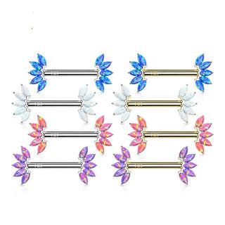 Oro 14 kt Piercing Capezzolo 5 Opali marquise  Push-In