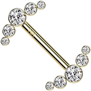 Oro 14 kt Piercing Capezzolo 5 Zirconi  Push-In