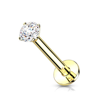 Oro 14 kt Labret Zircone rotondo  Push-In