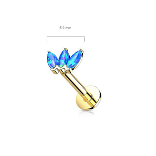 Oro 14 kt Labret Marquise 3 opali  Push-In