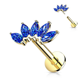 Oro 14 kt Labret Marquise 5 Zirconi Push-In