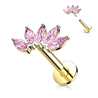 Oro 14 kt Labret Marquise 5 Zirconi Push-In