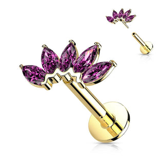 Oro 14 kt Labret Marquise 5 Zirconi Push-In