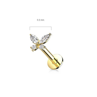 Oro 14 kt Labret Farfalla di Zirconi  Push-In