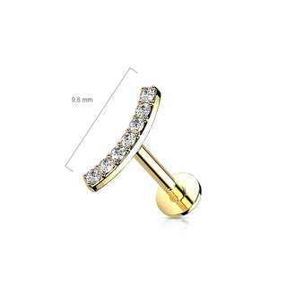 Oro 14 kt Labret Barra curva con zircone Push-In