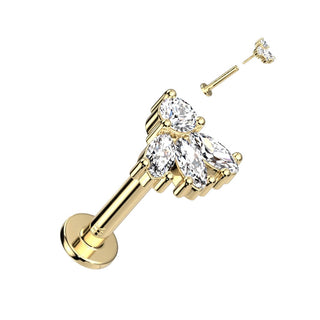 Oro 14 kt Labret Marquise di 3 Zirconi  Push-In