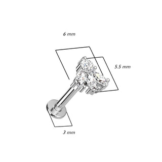Oro 14 kt Labret Marquise di 3 Zirconi  Push-In