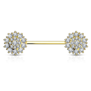 Oro 14 kt Piercing Capezzolo Fiore di zirconi