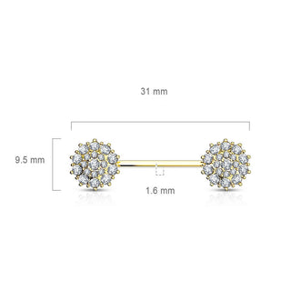 Oro 14 kt Piercing Capezzolo Fiore di zirconi
