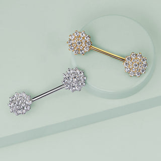 Oro 14 kt Piercing Capezzolo Fiore di zirconi