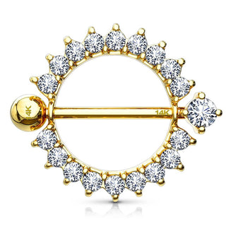 Oro 14 kt Piercing Capezzolo Sole di zirconi