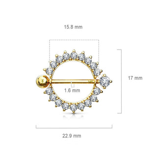 Oro 14 kt Piercing Capezzolo Sole di zirconi