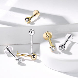 Oro 14 kt Labret Sfera con zircone