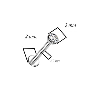 Oro 14 kt Labret Tondo piatto con zircone Filettatura Interna