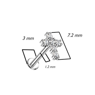 Oro 14 kt Labret Croce in zirconi  Filettatura Interna