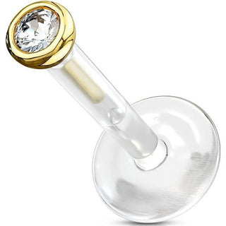 Oro 14 kt Labret Zircone rotondo