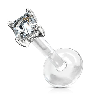 Oro 14 kt Labret Zircone quadrato