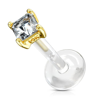 Oro 14 kt Labret Zircone quadrato