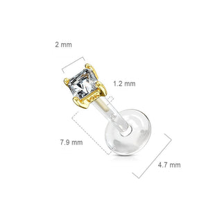 Oro 14 kt Labret Zircone quadrato