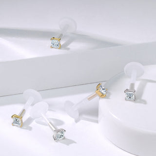 Oro 14 kt Labret Zircone quadrato