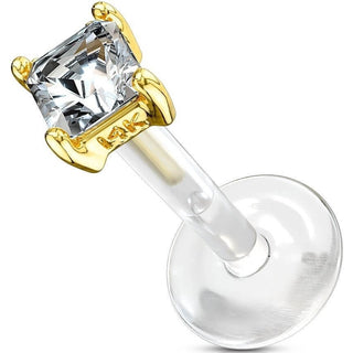 Oro 14 kt Labret Zircone quadrato