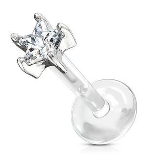 Oro 14 kt Labret Zircone a fiore