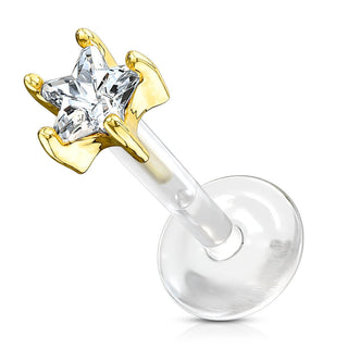 Oro 14 kt Labret Zircone a fiore
