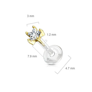 Oro 14 kt Labret Zircone a fiore