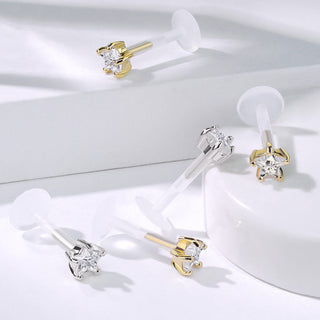 Oro 14 kt Labret Zircone a fiore