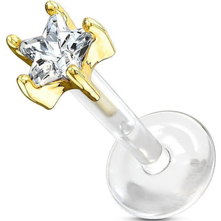 Oro 14 kt Labret Zircone a fiore