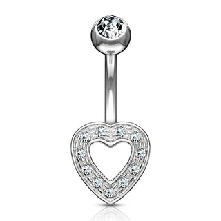 Oro 14 kt Piercing Ombelico Cuore di zirconi