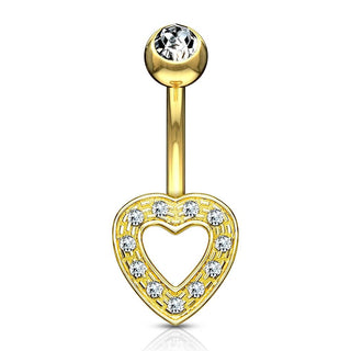 Oro 14 kt Piercing Ombelico Cuore di zirconi