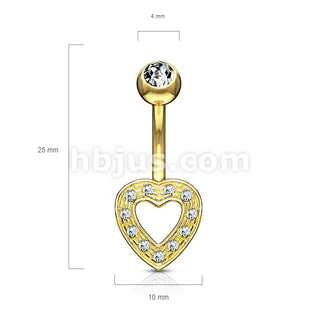 Oro 14 kt Piercing Ombelico Cuore di zirconi