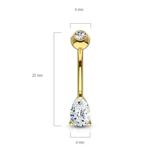 Oro 14 kt Piercing Ombelico Zircone a goccia