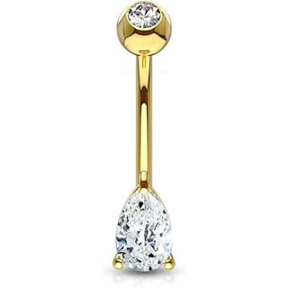 Oro 14 kt Piercing Ombelico Zircone a goccia