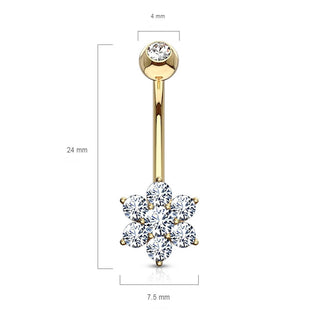 Oro 14 kt Piercing Ombelico Fiore di zirconi