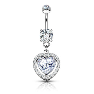 Oro 14 kt Piercing Ombelico Pendente a cuore in zircone