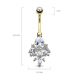 Oro 14 kt Piercing Ombelico Zirconi a pera