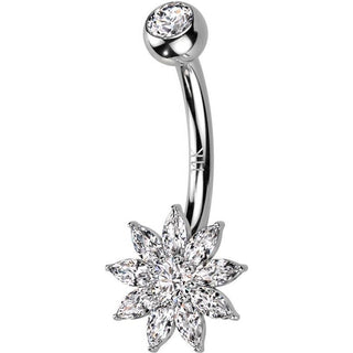 Oro 14 kt Piercing Ombelico Fiore di zirconi