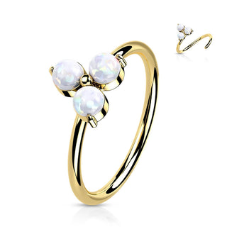 Oro 14 kt Anello Piercing Fiore di zirconi  Pieghevole