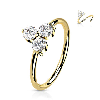 Oro 14 kt Anello Piercing Fiore di zirconi  Pieghevole