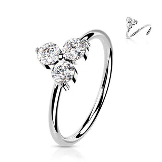 Oro 14 kt Anello Piercing Fiore di zirconi  Pieghevole